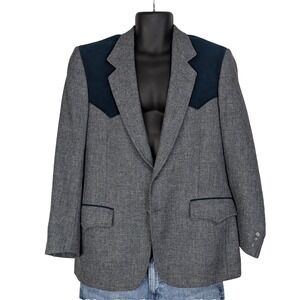 Vintage Lammle's Western Wear Pure Virgin Wool Blazer Grey & Teal Blue